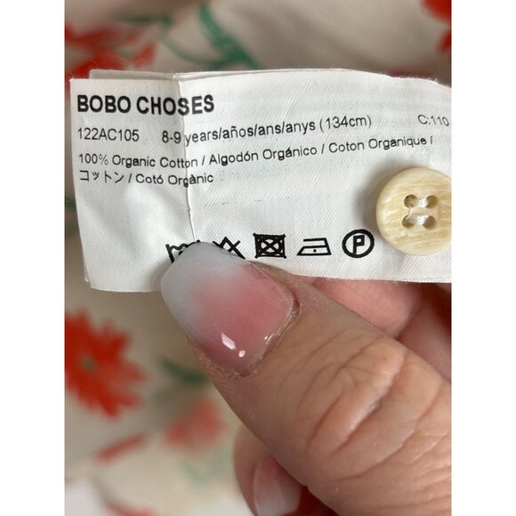 Bobo Choses Floral Print Dress Girls 8-9 Years Beige & Red Short Sleeves Cotton - Picture 7 of 7